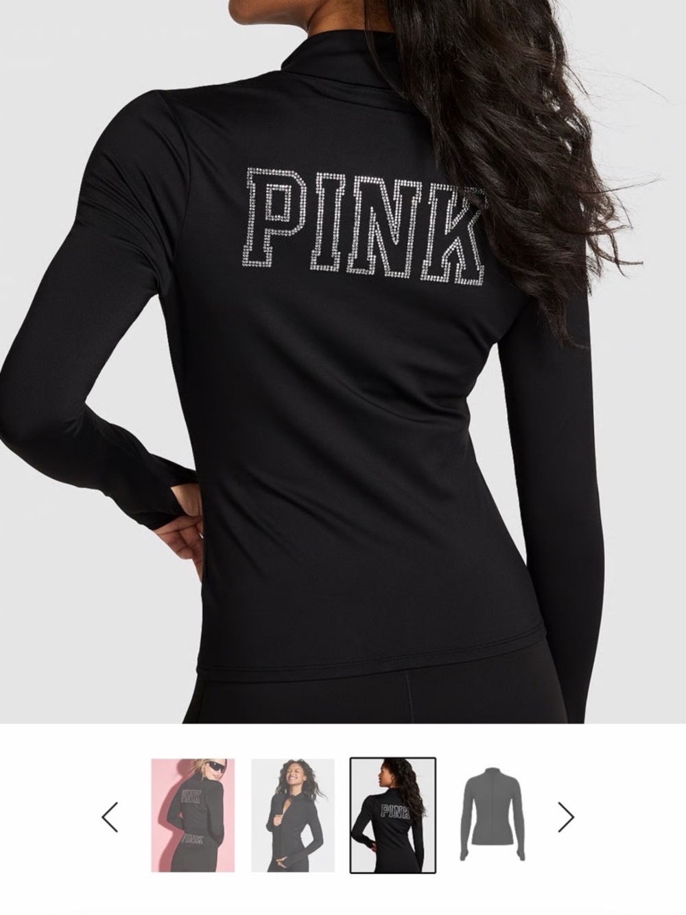 PINK Victoria's Secret Black Long-Sleeve Top with Rhinestone Logo